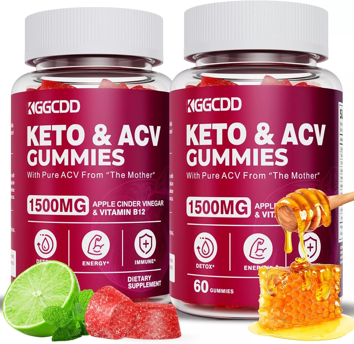 (2 Pack) Keto ACV Gummies1500MG Keto Gummies Apple Cider Vinegar Formulated with Pomegranate Beet Juice Powder B12 Vegan Non GMO 120 Gummys
