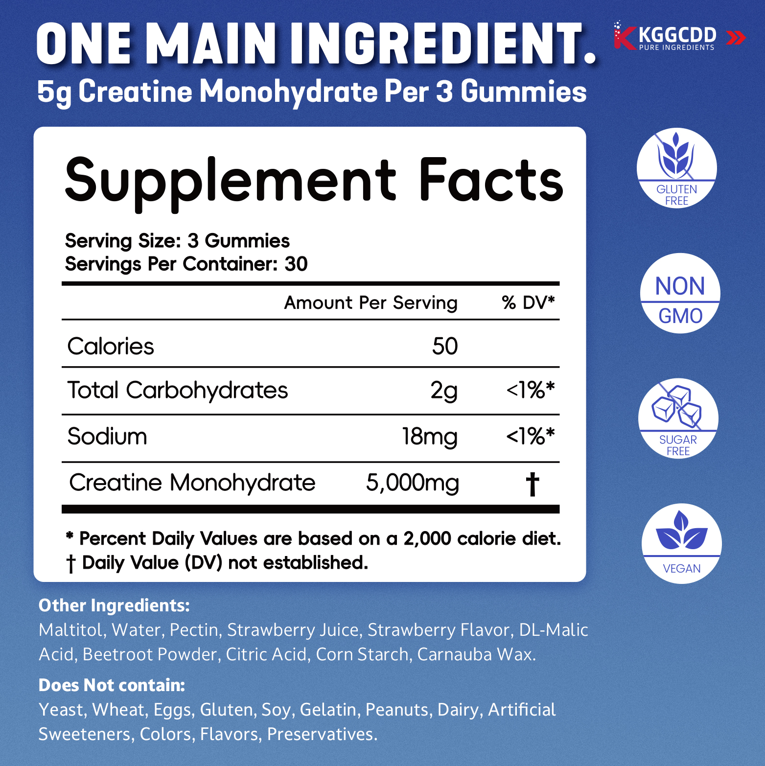 KGGCDD 99.99% Creatine Monohydrate Gummies for Men & Women, 5g Tasty Creatine Gummies for Muscle Strength, Endurance, Recovery & Sugar Free, Gluten-Free, Vegan, Non-GMO, 90 Count