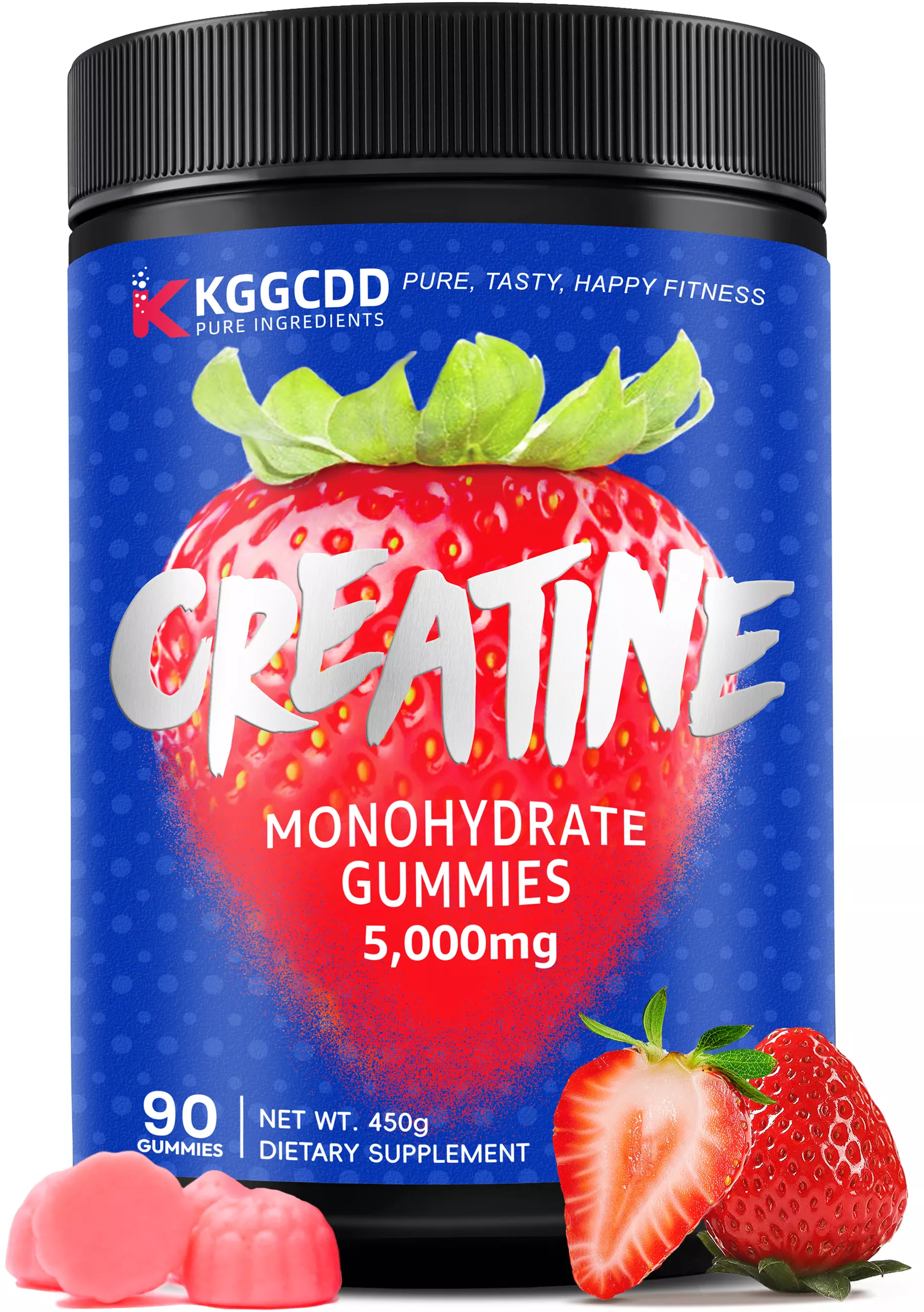 KGGCDD 99.99% Creatine Monohydrate Gummies for Men & Women, 5g Tasty Creatine Gummies for Muscle Strength, Endurance, Recovery & Sugar Free, Gluten-Free, Vegan, Non-GMO, 90 Count